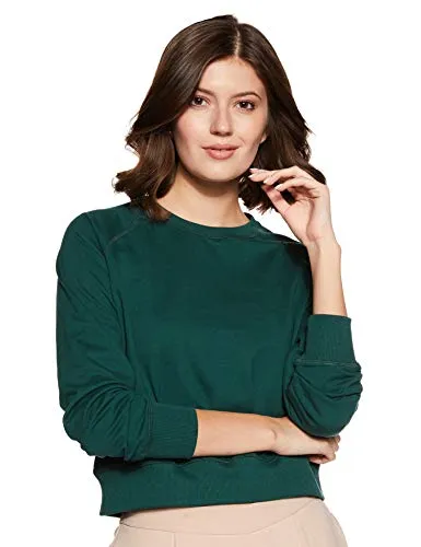 Amazon Brand - Symbol Women's Regular Cotton Blend Crew Neck Sweatshirt (AW18WNSSW03_Forest Green_Medium_Forest Green_M)