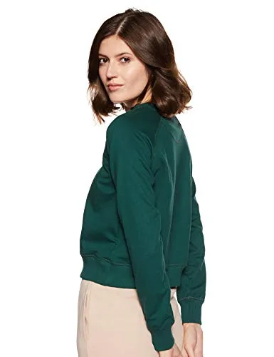 Amazon Brand - Symbol Women's Regular Cotton Blend Crew Neck Sweatshirt (AW18WNSSW03_Forest Green_Medium_Forest Green_M)