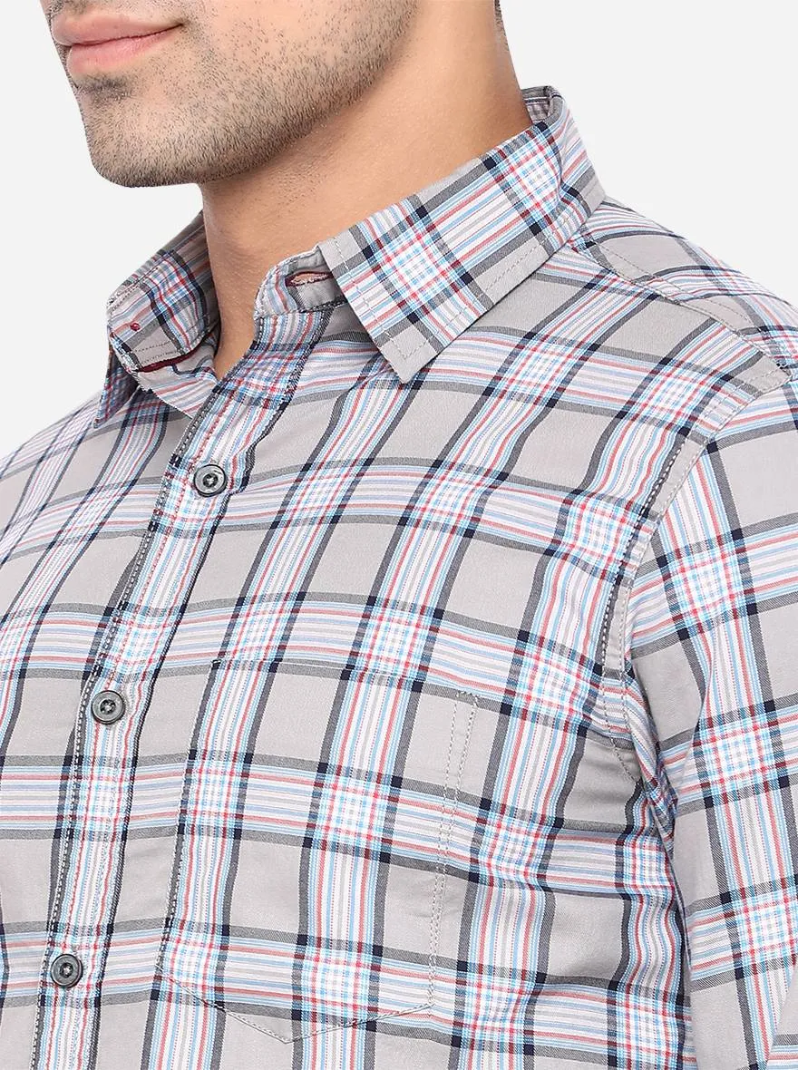 Ash Grey Checked Slim Fit Semi Casual Shirt | JadeBlue