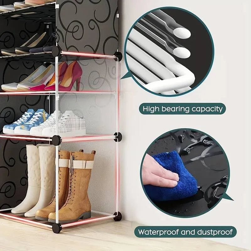 AYSIS Portable Shoe Rack for Home With Door,Adjustable Plastic Shoe Rack for Bedroom/Outdoor Waterproof,36 Pair Shoe Storage Organizer,Made of High-density PP Frame for Stability (Black)