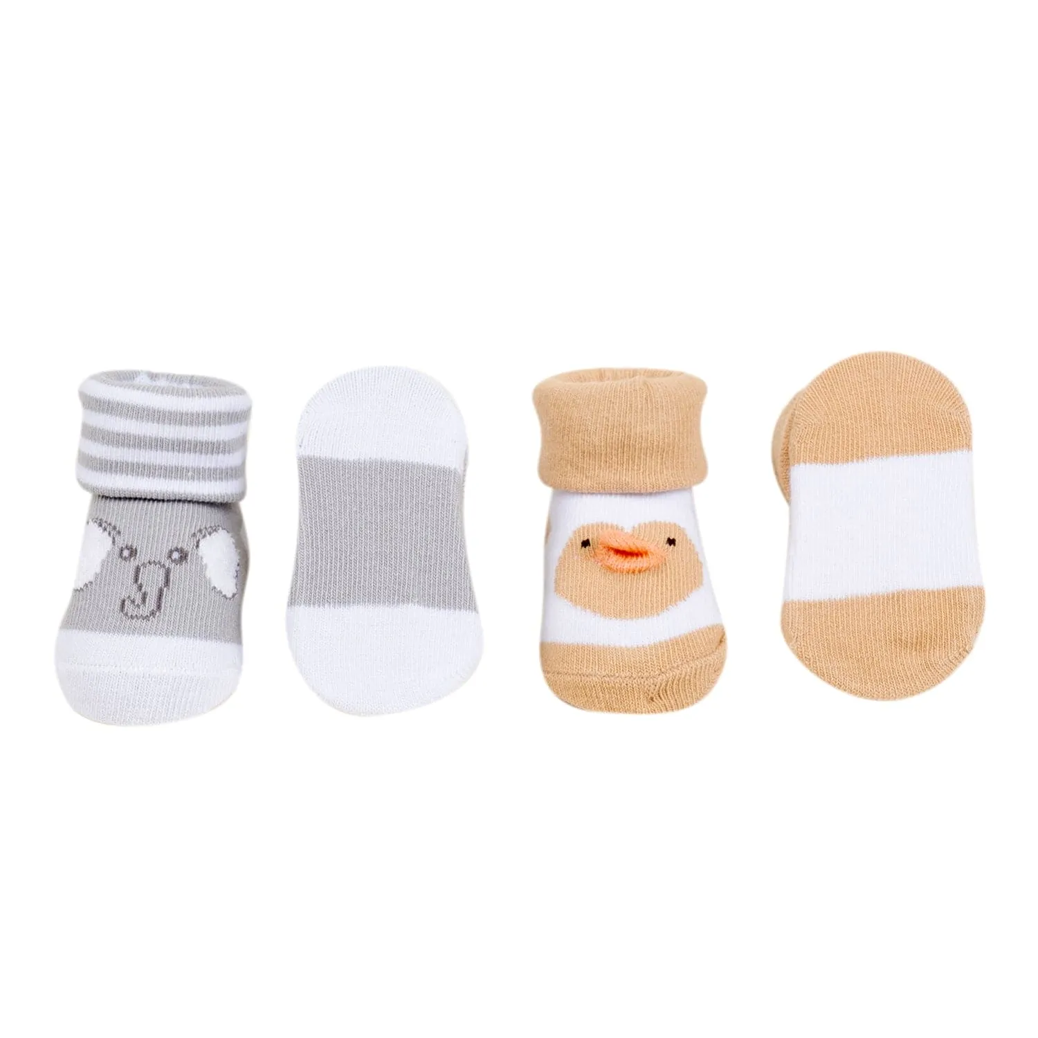 Baby Moo 3D Elephant Chick Cotton Ankle Length Infant Dress Up Walking Set of 2 Socks Booties - Beige