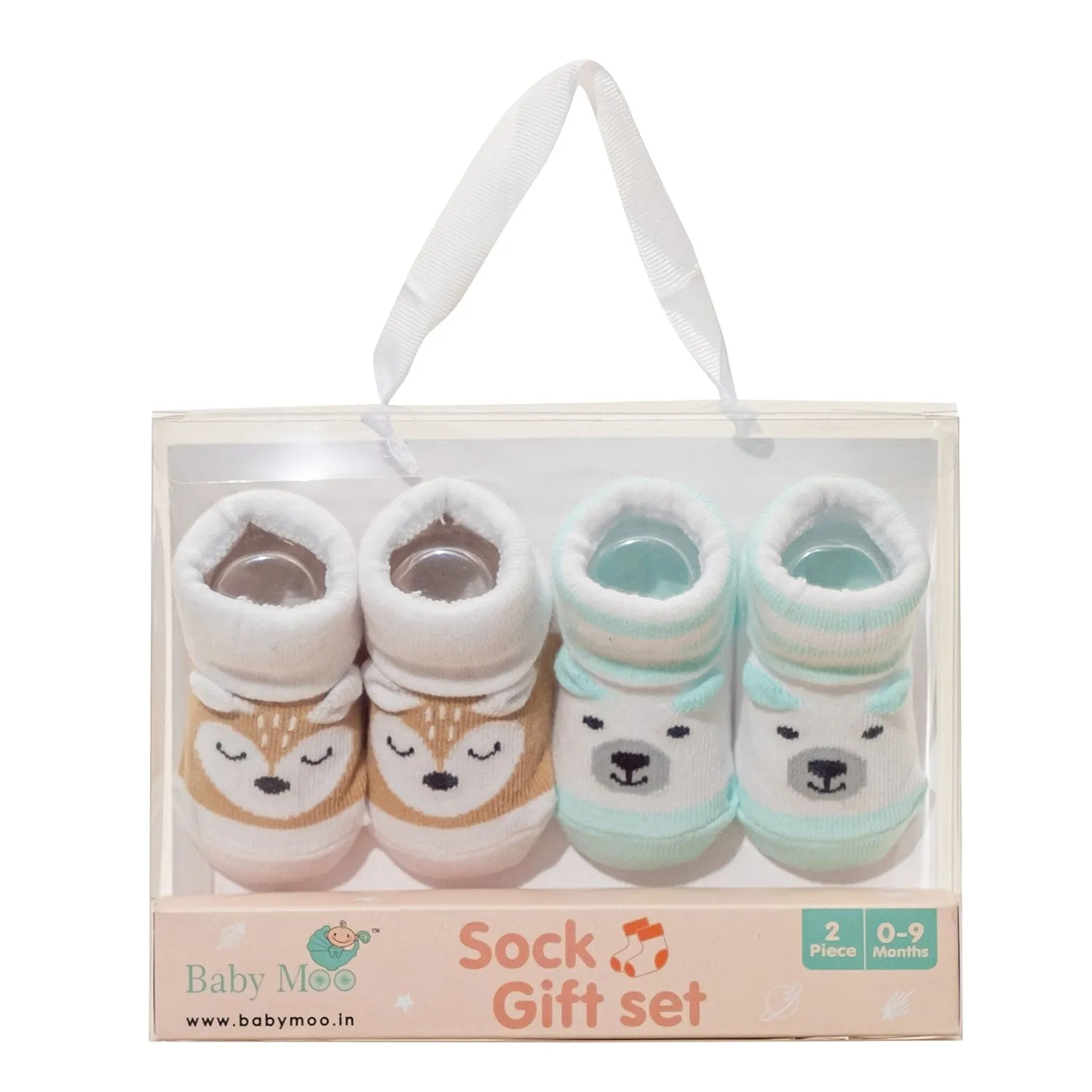 Baby Moo 3D Fox Bear Cotton Ankle Length Infant Dress Up Walking Set of 2 Socks Booties - Turquoise