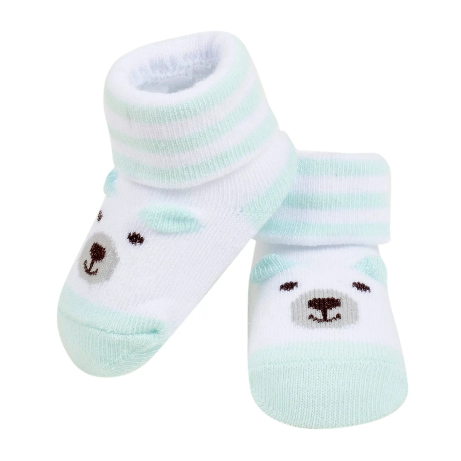 Baby Moo 3D Fox Bear Cotton Ankle Length Infant Dress Up Walking Set of 2 Socks Booties - Turquoise