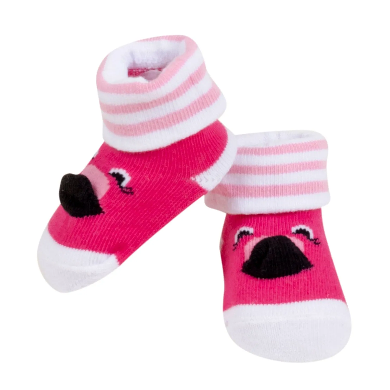 Baby Moo 3D Kitty Dog Cotton Ankle Length Infant Dress Up Walking Set of 2 Socks Booties - Pink