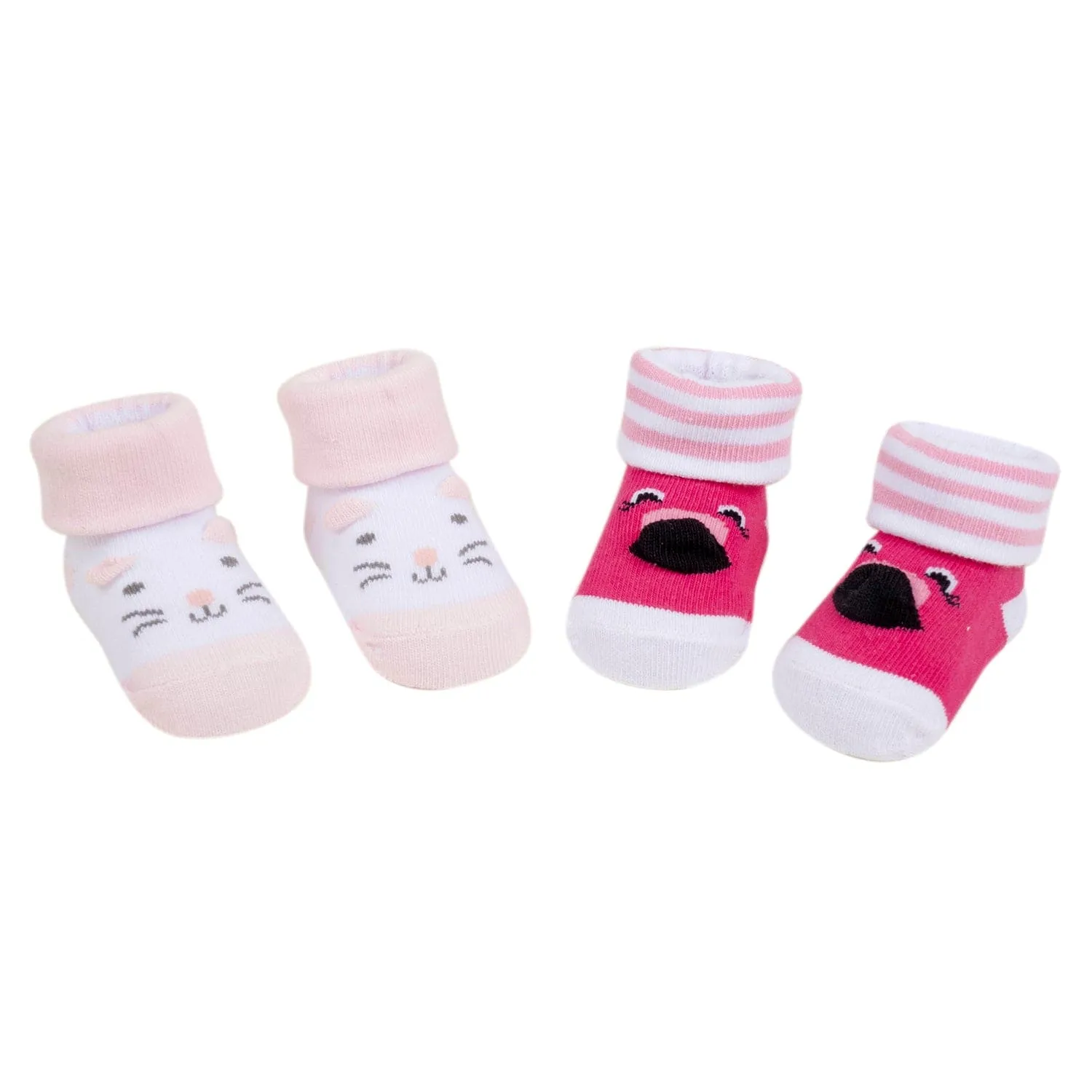 Baby Moo 3D Kitty Dog Cotton Ankle Length Infant Dress Up Walking Set of 2 Socks Booties - Pink