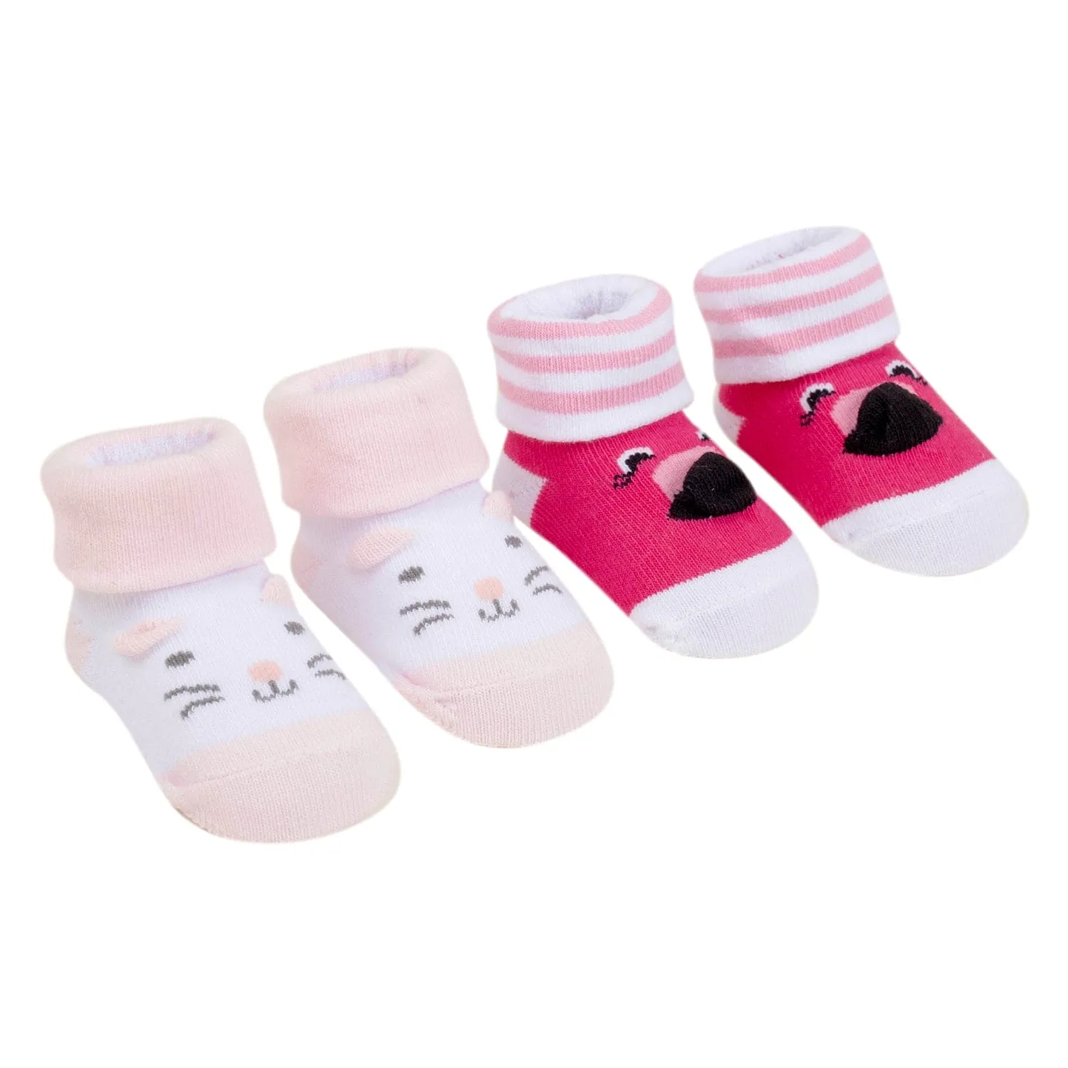 Baby Moo 3D Kitty Dog Cotton Ankle Length Infant Dress Up Walking Set of 2 Socks Booties - Pink