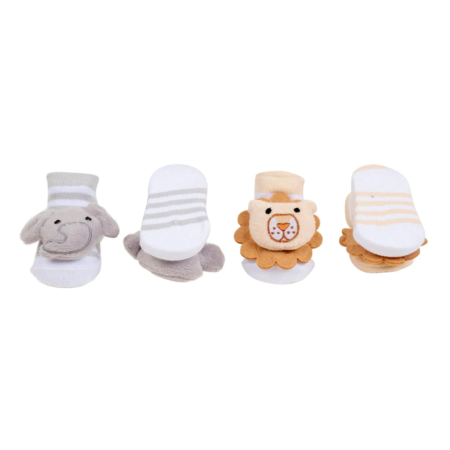 Baby Moo 3D Lion Elephant Cotton Ankle Length Fancy Infant Gift Set of 2 Socks Booties - Grey, Peach