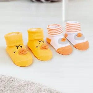 Baby Moo 3D Penguin Chick Cotton Ankle Length Infant Dress Up Walking Set of 2 Socks Booties - Yellow