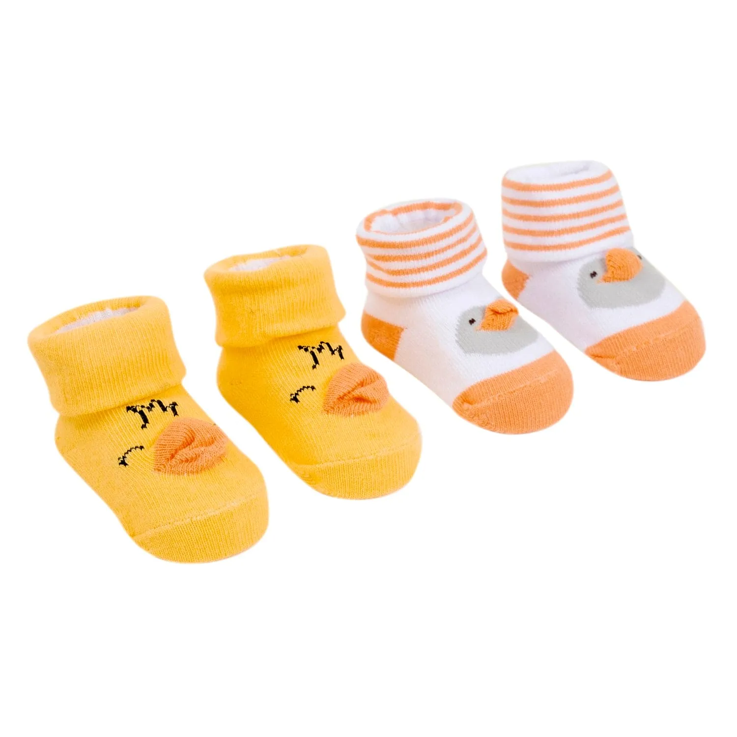 Baby Moo 3D Penguin Chick Cotton Ankle Length Infant Dress Up Walking Set of 2 Socks Booties - Yellow