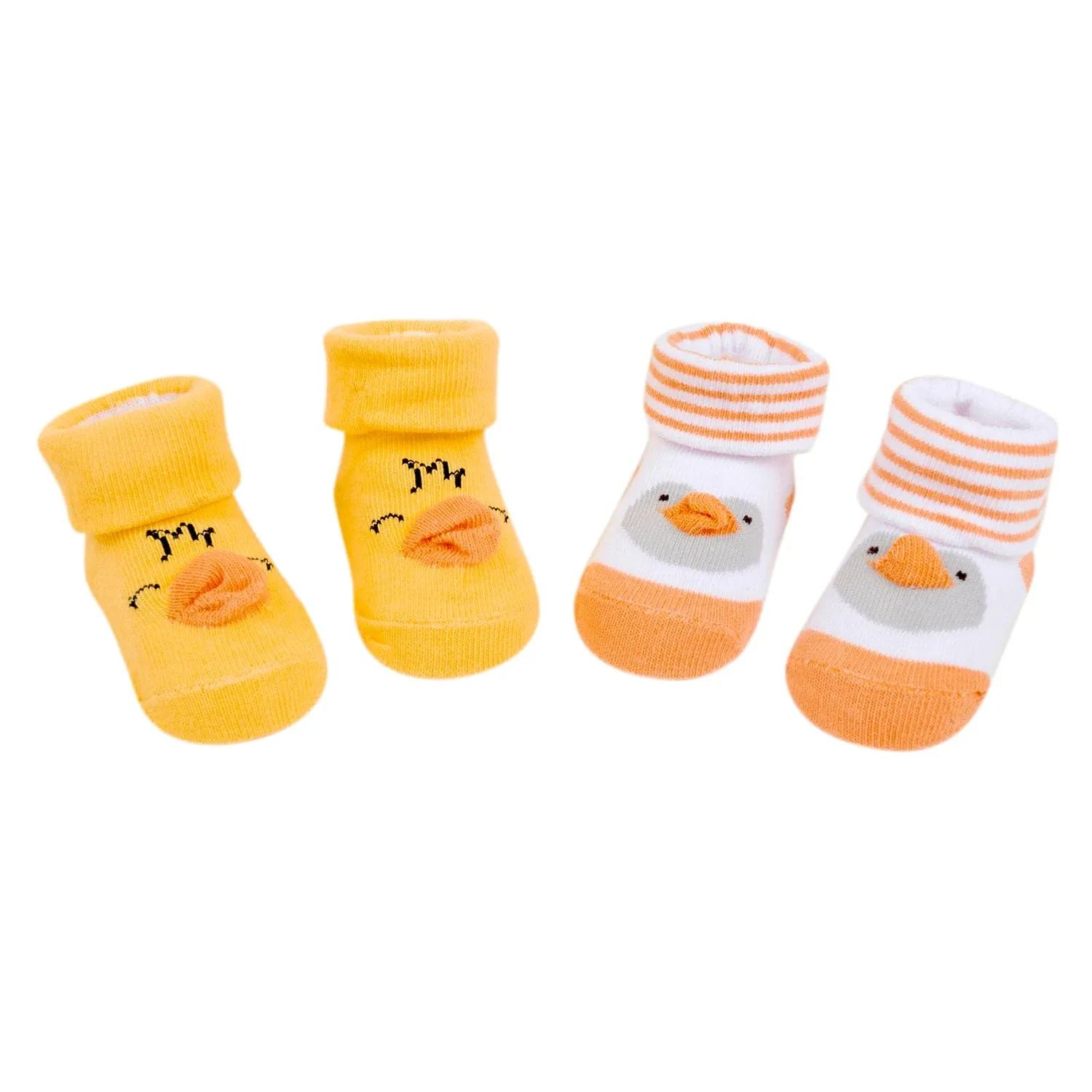 Baby Moo 3D Penguin Chick Cotton Ankle Length Infant Dress Up Walking Set of 2 Socks Booties - Yellow