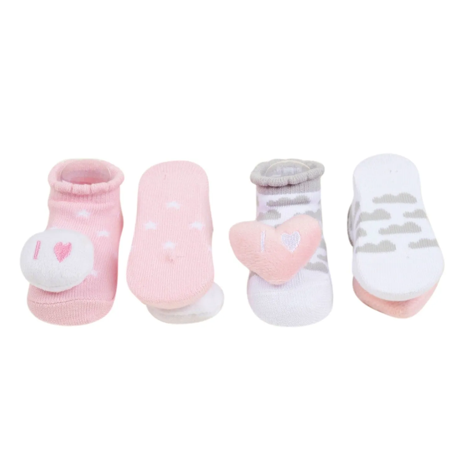 Baby Moo Mom Dad's Heart Cotton 3D Ankle Length Fancy Infant Gift Set of 2 Socks Booties - Pink, Grey