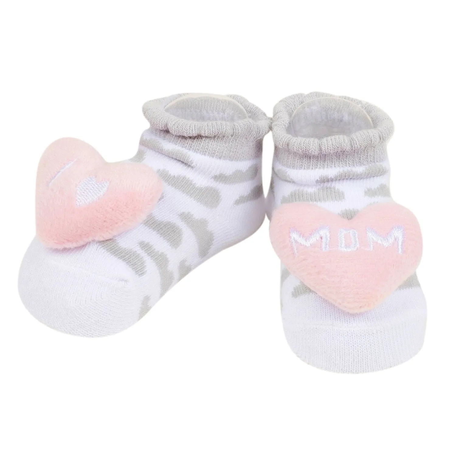 Baby Moo Mom Dad's Heart Cotton 3D Ankle Length Fancy Infant Gift Set of 2 Socks Booties - Pink, Grey