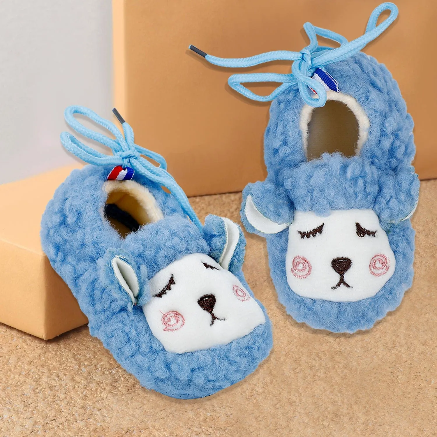 Baby Moo Sheep Warm And Stylish Anti Skid Booties - Blue