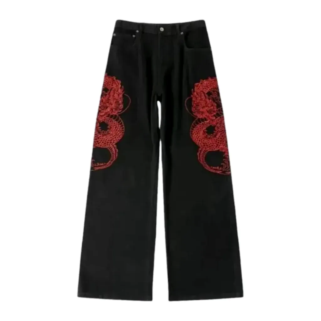 Baggy fit embroidered street men's jeans