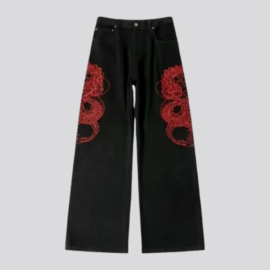 Baggy fit embroidered street men's jeans