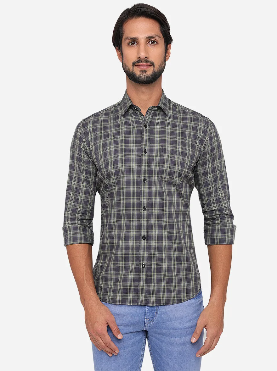 Blue & Green Checked Slim Fit Semi Casual Shirt | Greenfibre