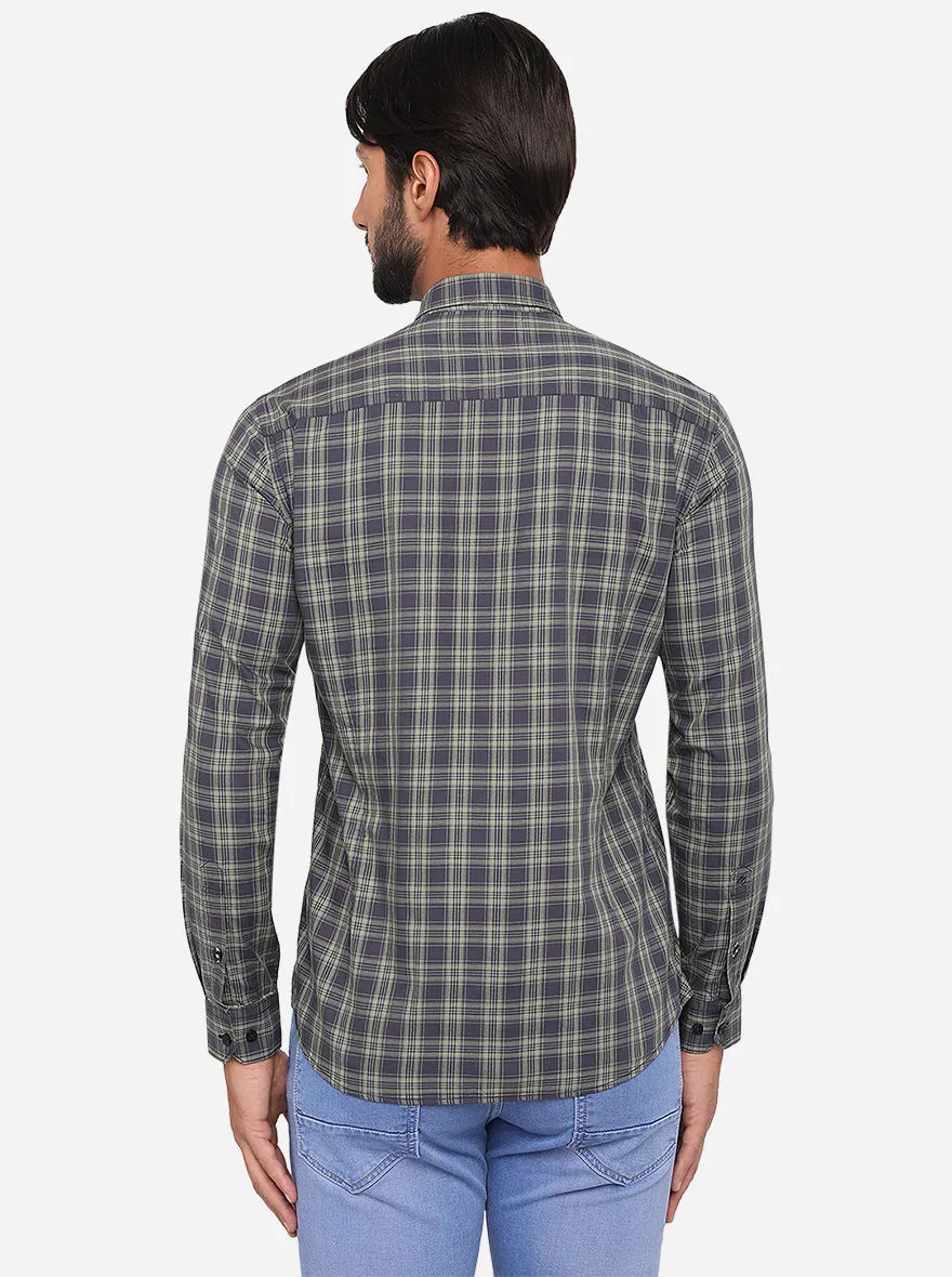 Blue & Green Checked Slim Fit Semi Casual Shirt | Greenfibre