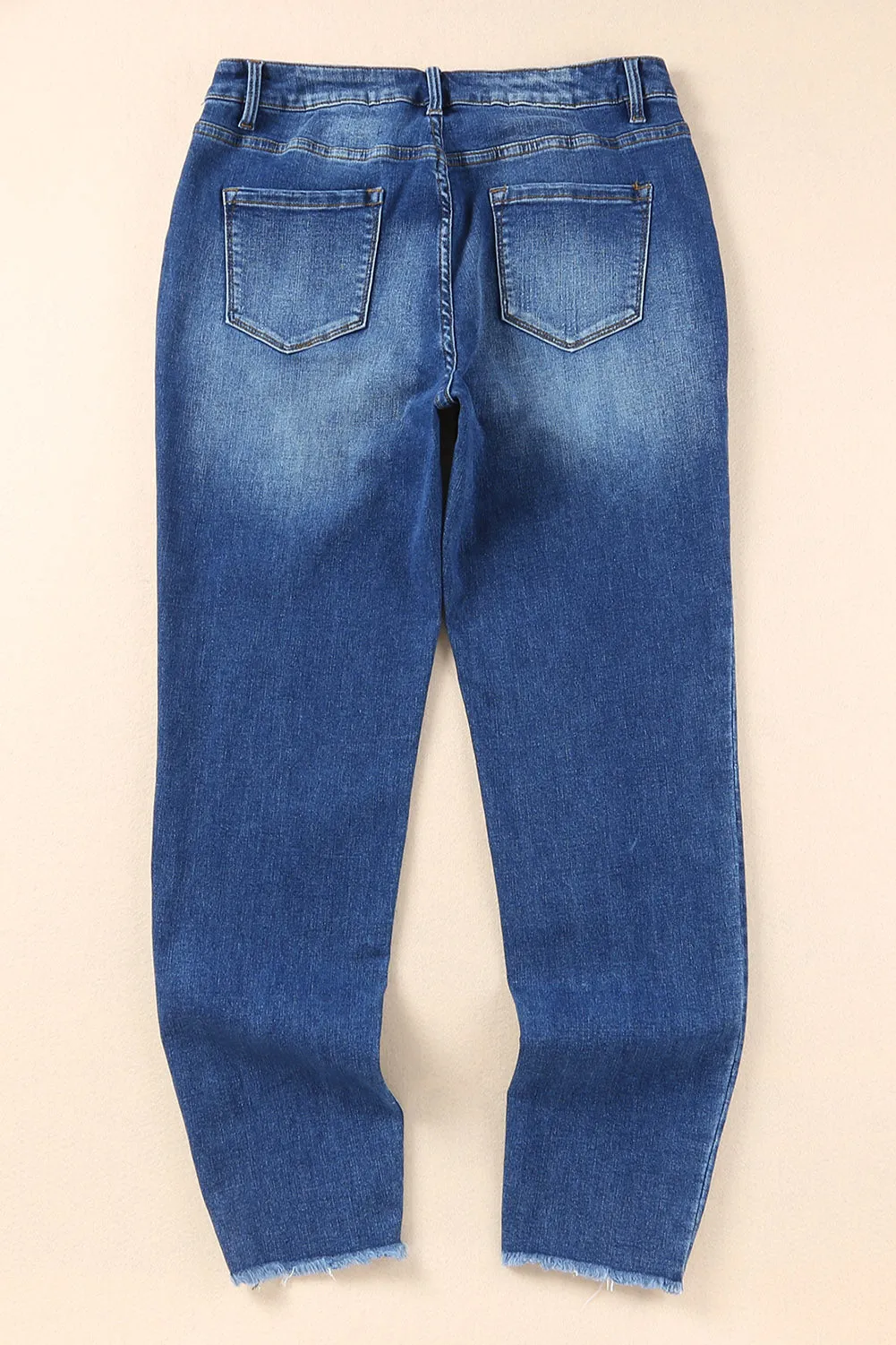 Blue Raw Hem Ankle-length Skinny Jeans