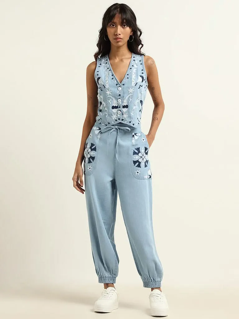 Bombay Paisley Blue Embroidered Ethnic Pants