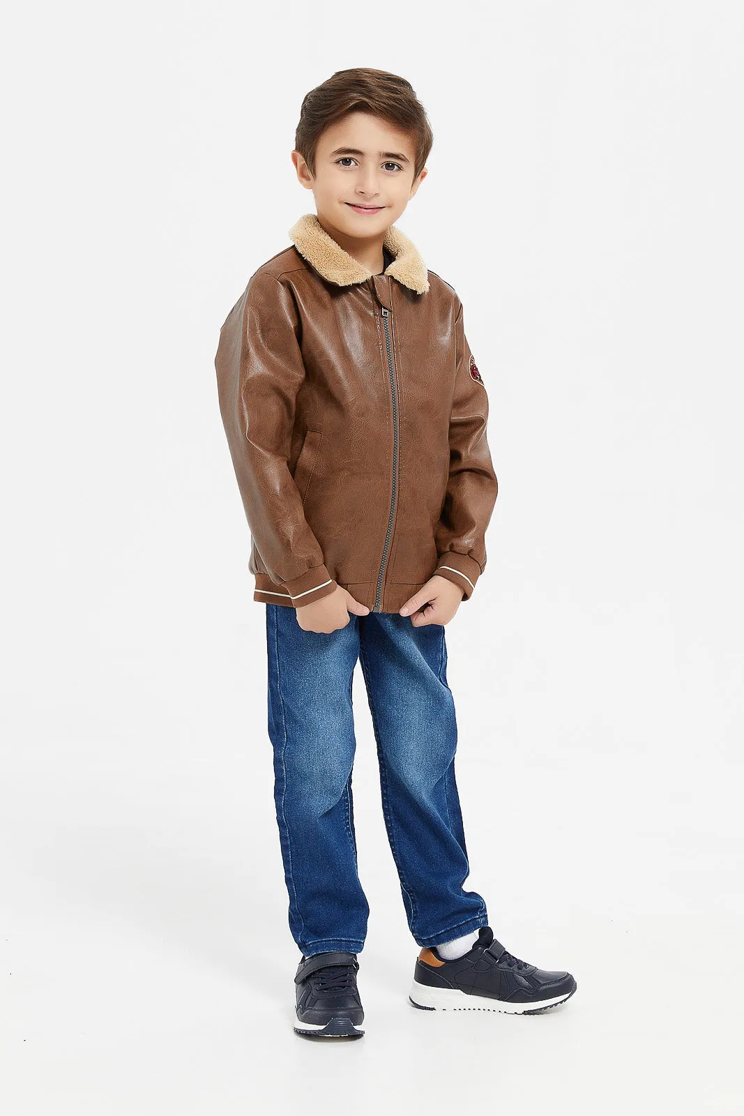 Boys Brown Sherpa Collar Jacket