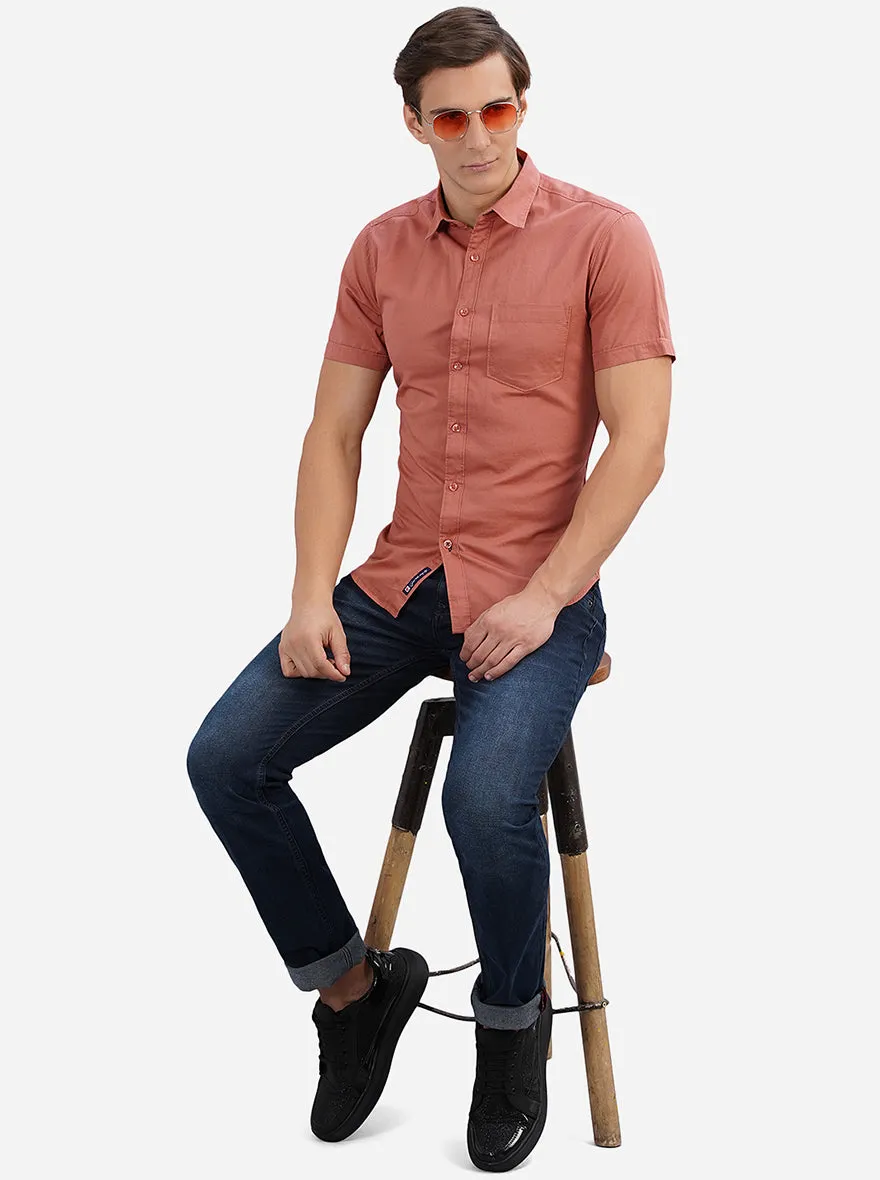 Canyon Clay Solid Slim Fit Semi Casual Shirt | Greenfibre