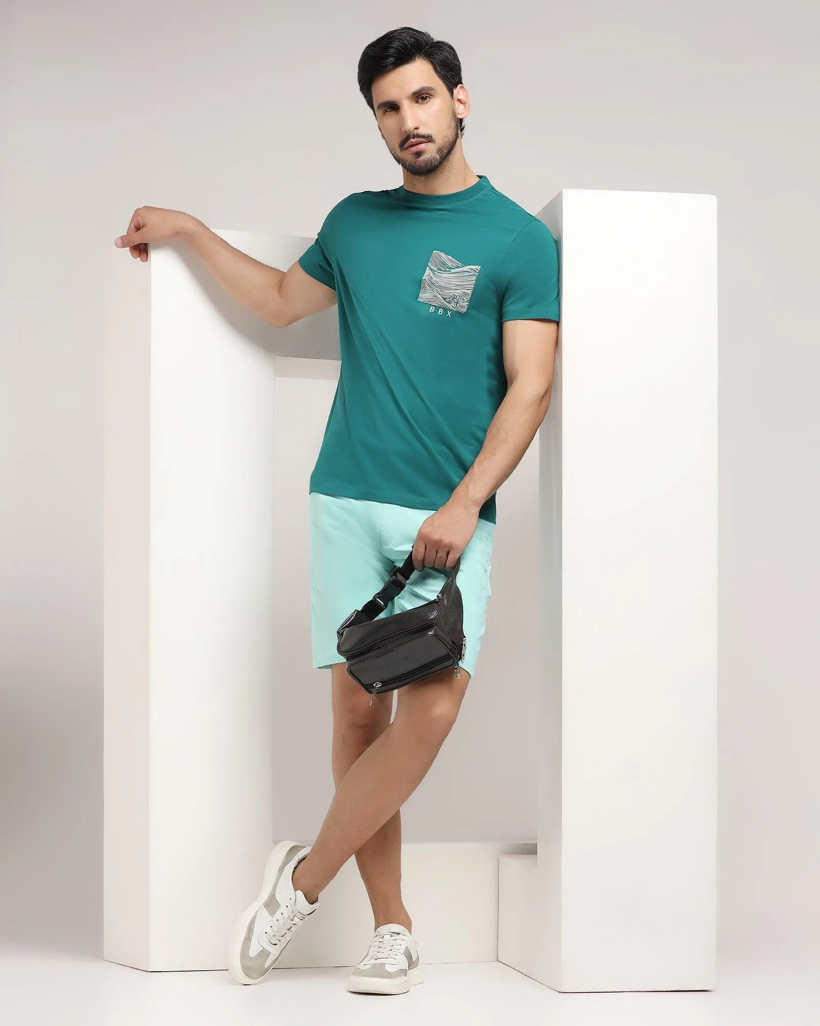 Casual Sea Green Solid Shorts - Liam