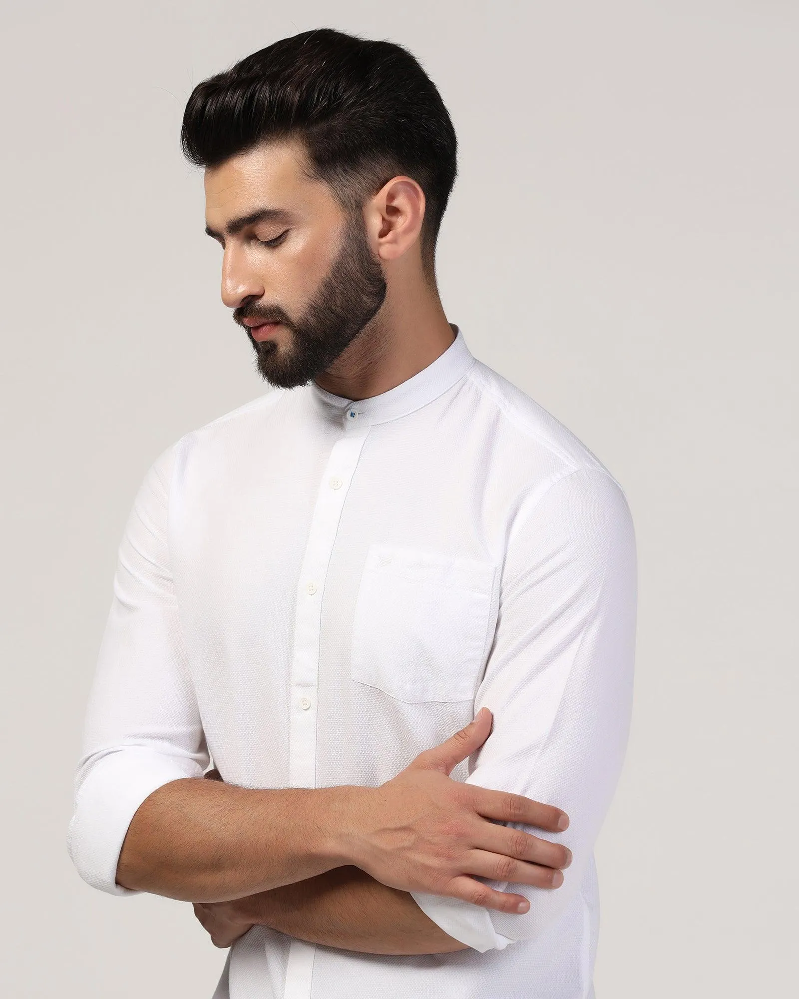 Casual White Textured Shirt - Jolt