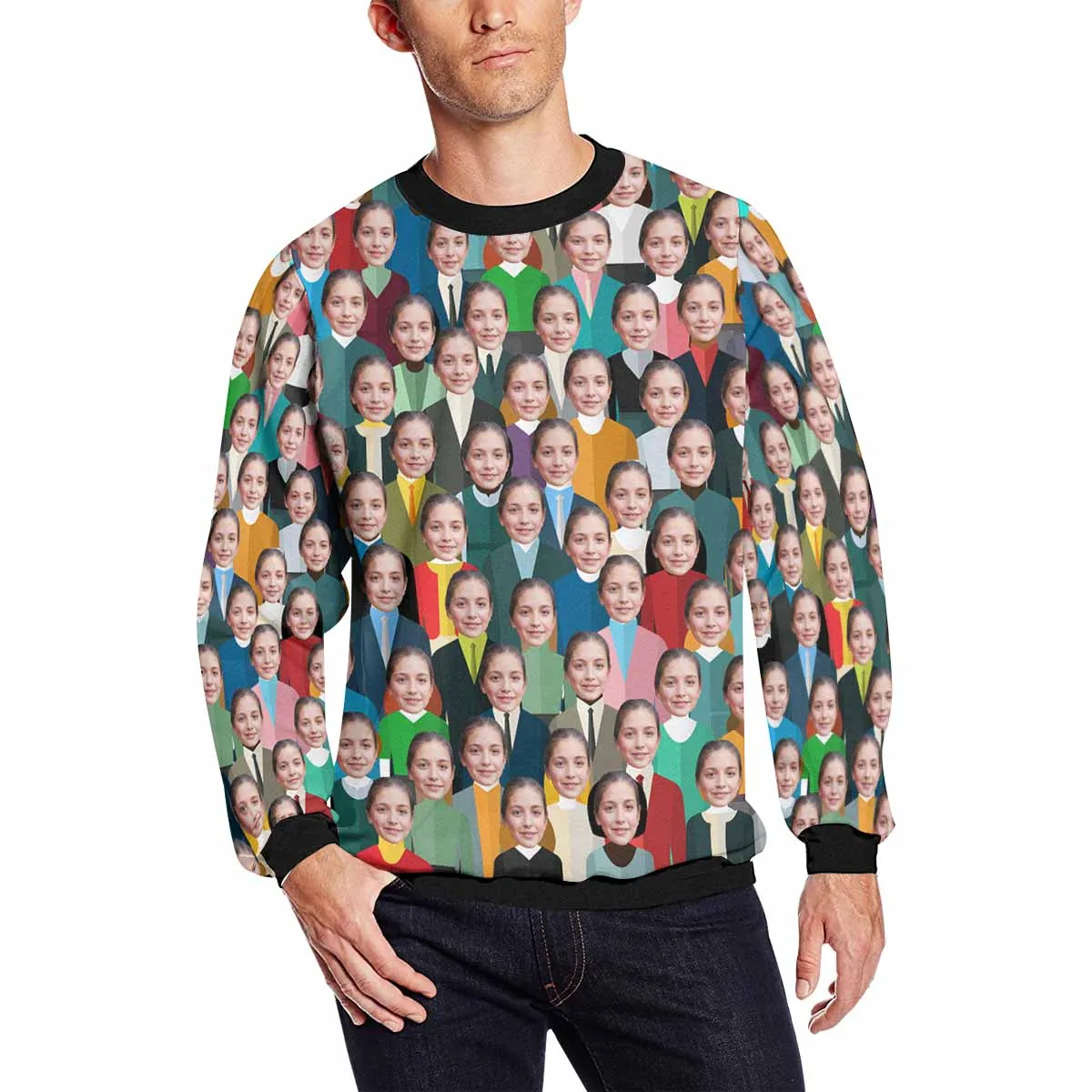 Custom Face Crowd Loose Sweatshirt Personalized Face All Over Print Crewneck Loose Sweatshirt