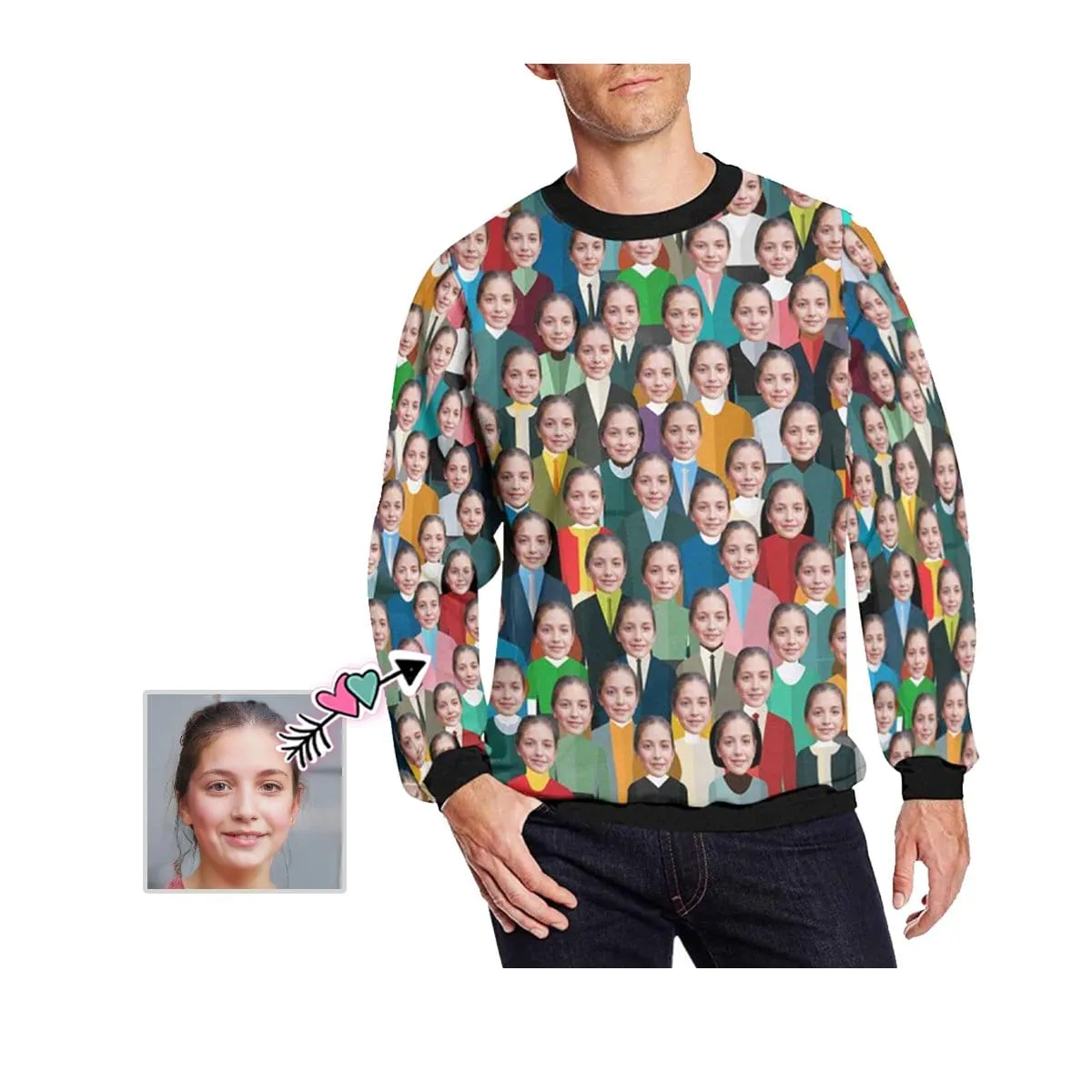 Custom Face Crowd Loose Sweatshirt Personalized Face All Over Print Crewneck Loose Sweatshirt