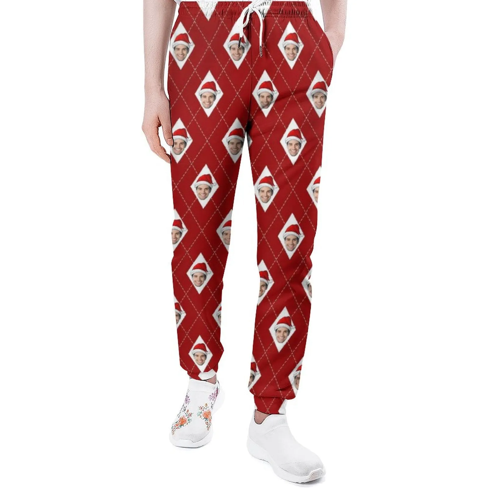 Custom Face Diamonds Christmas Gifts with Hat Men's Sweatpants Personalized Sports Pants