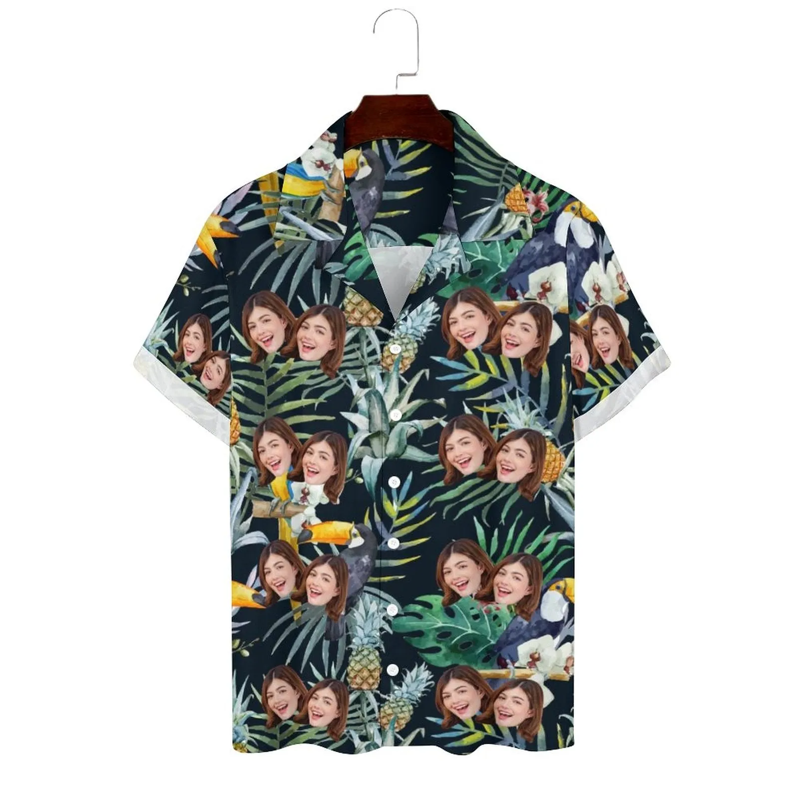 Custom Face Green Plant Men's Lapel Shirt Cuban Collar Hawaiian Shirt