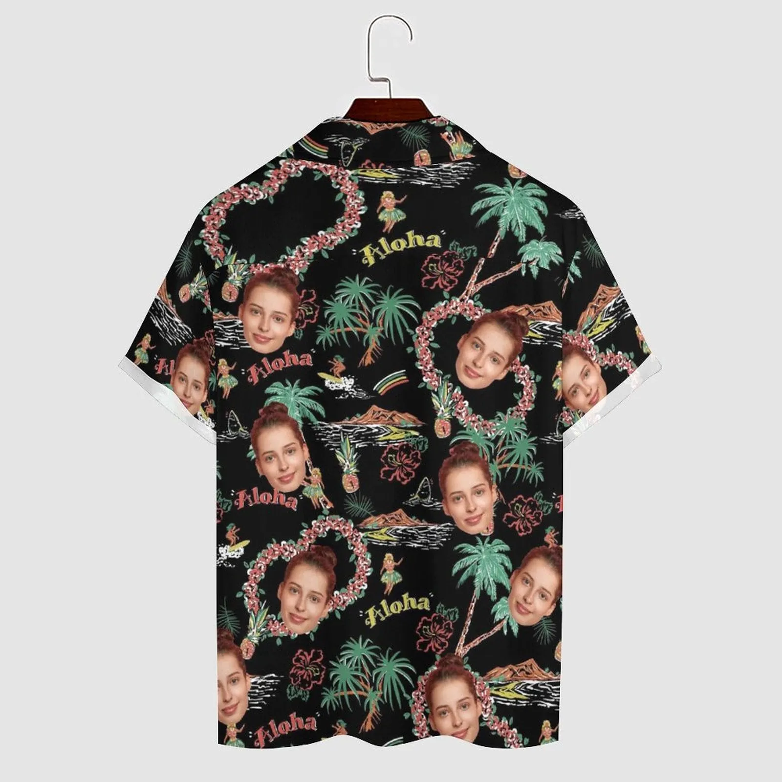 Custom Face Palm Trees and Aloha Black Men's Lapel Shirt Cuban Collar Hawaiian Shirt