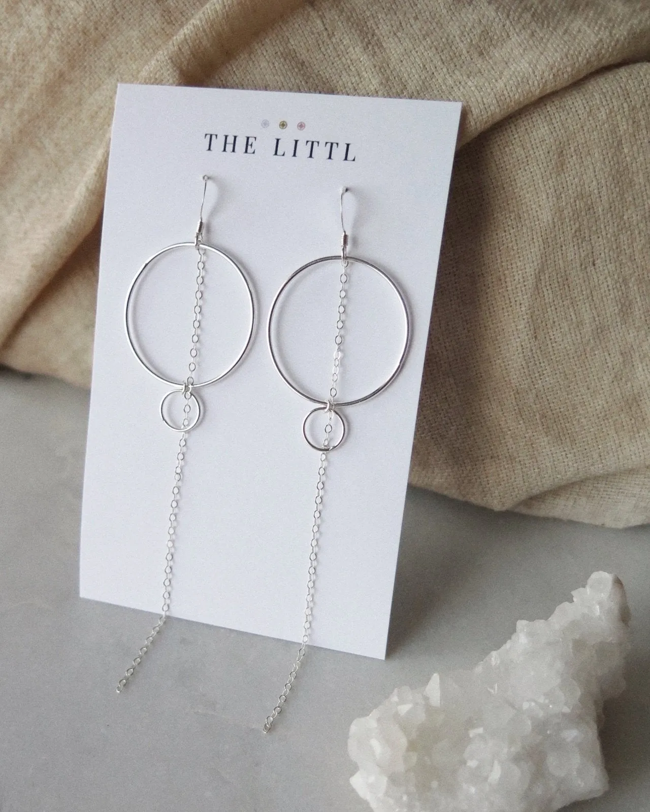 Double Ring Chain Earrings  - Sterling Silver