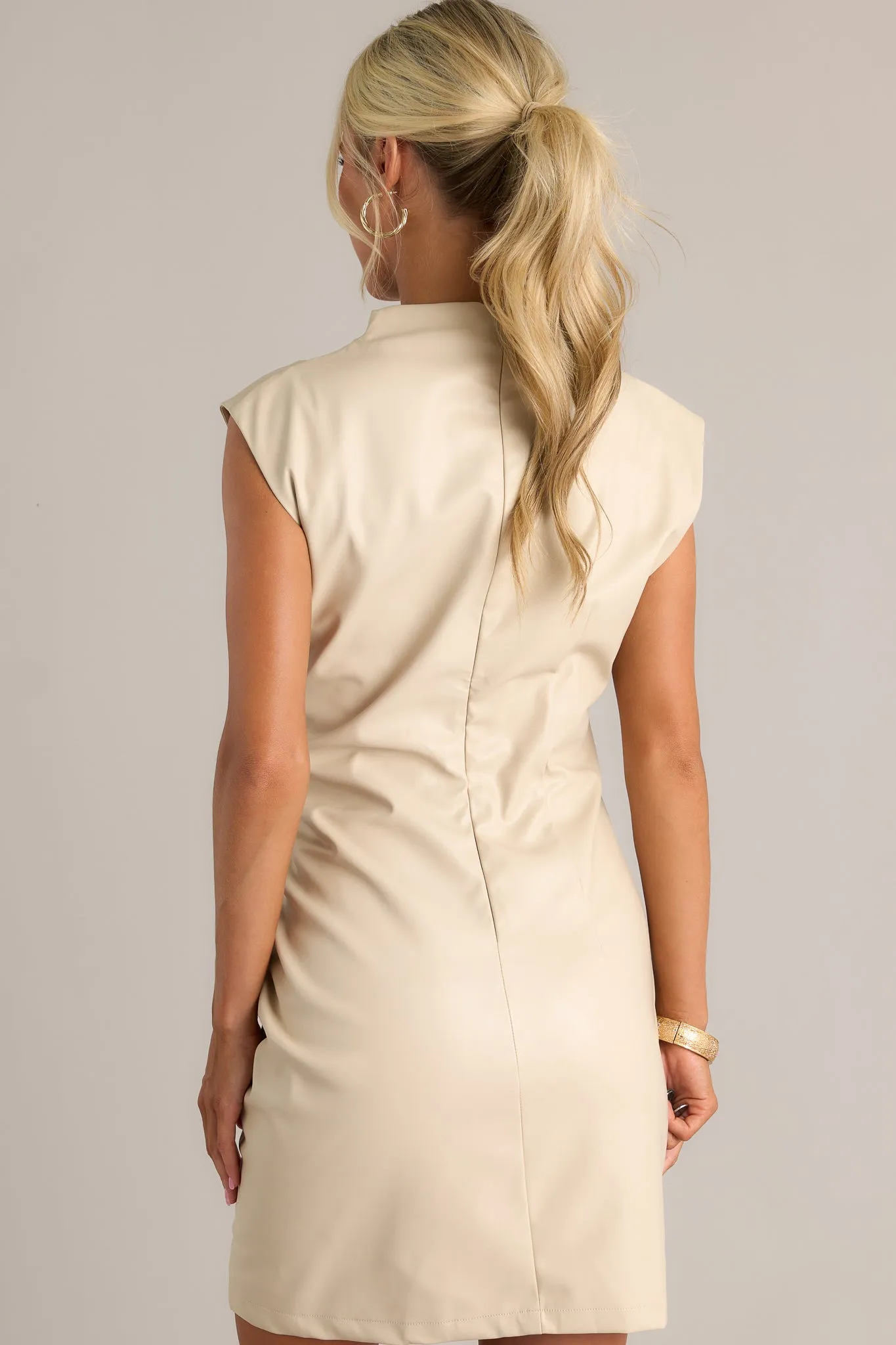 Effortless Grace Tan Ruched Cowl-Neck Mini Dress