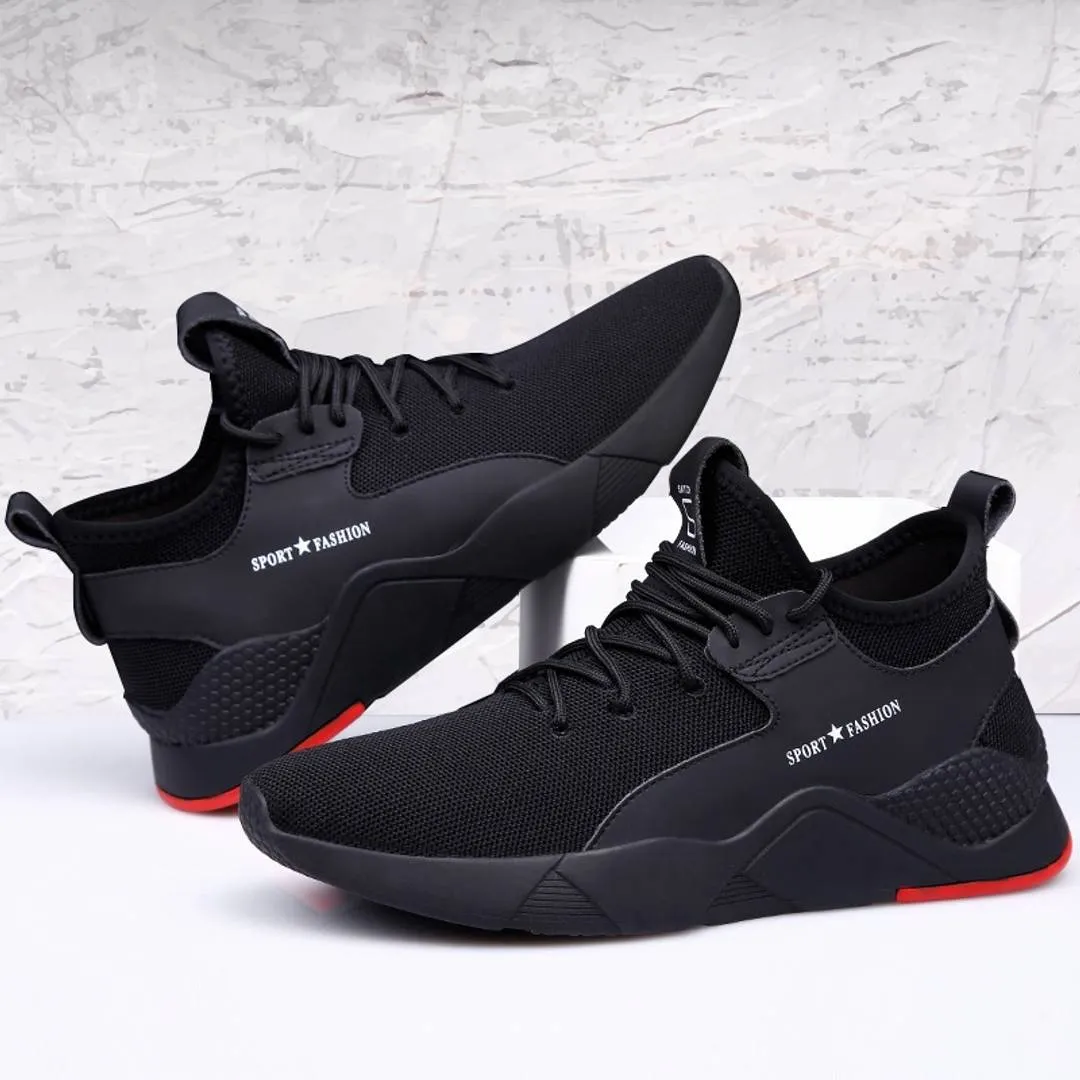 Elegant Black Mesh Solid Sneakers For Men