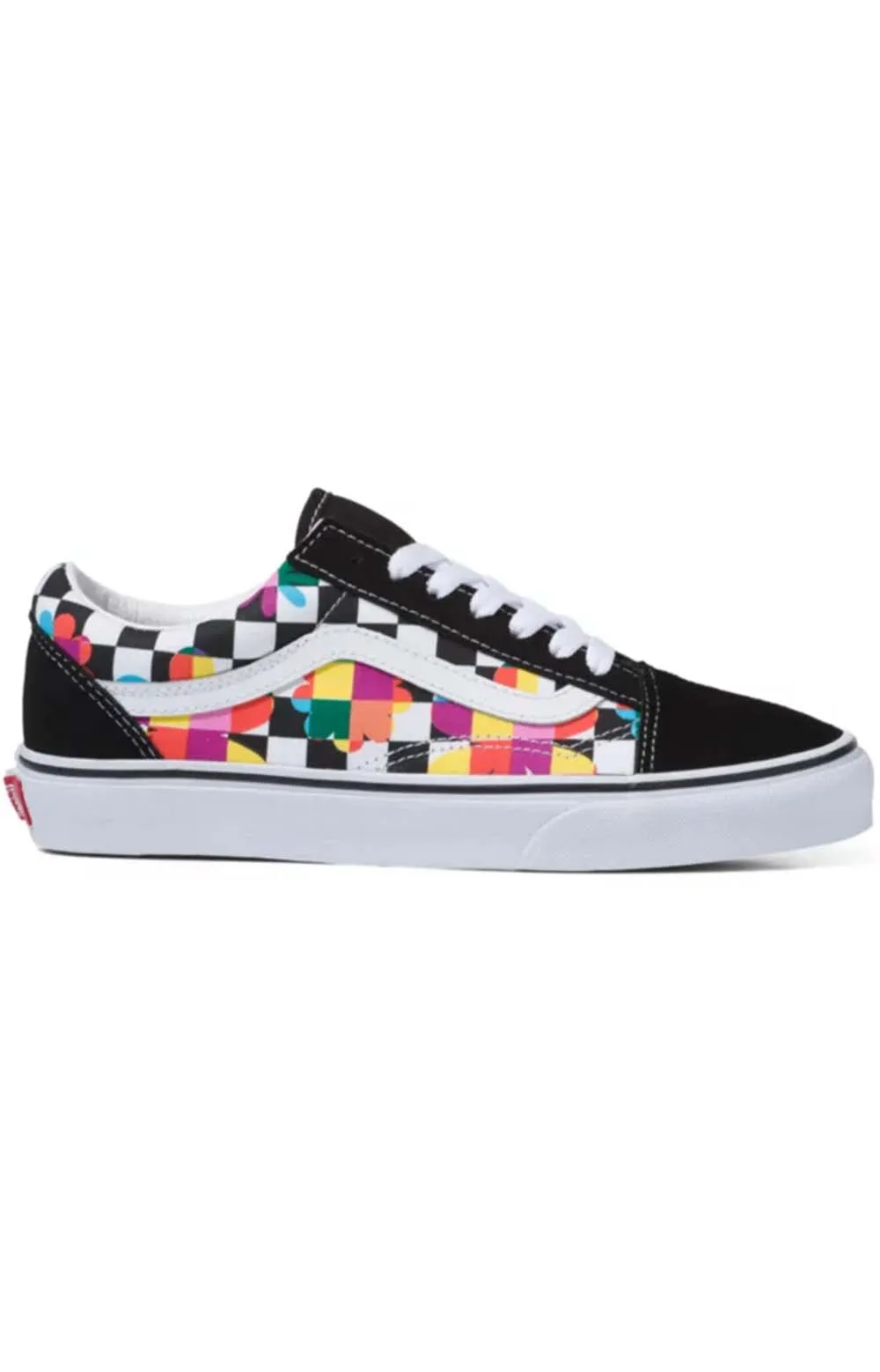 Floral Checkerboard Low Top Old Skool Sneakers - Black/True White