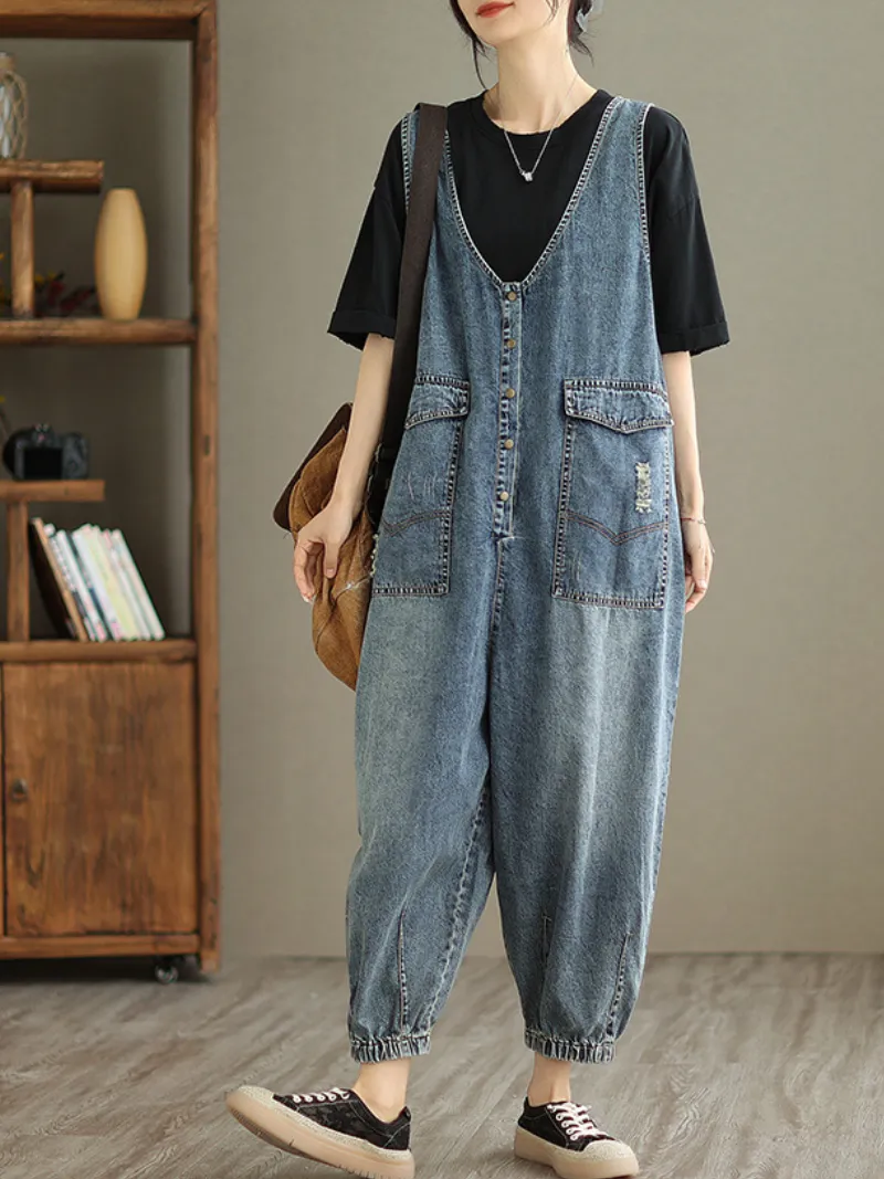 Foggy Season Women's Denim High Waist Jumpsuit