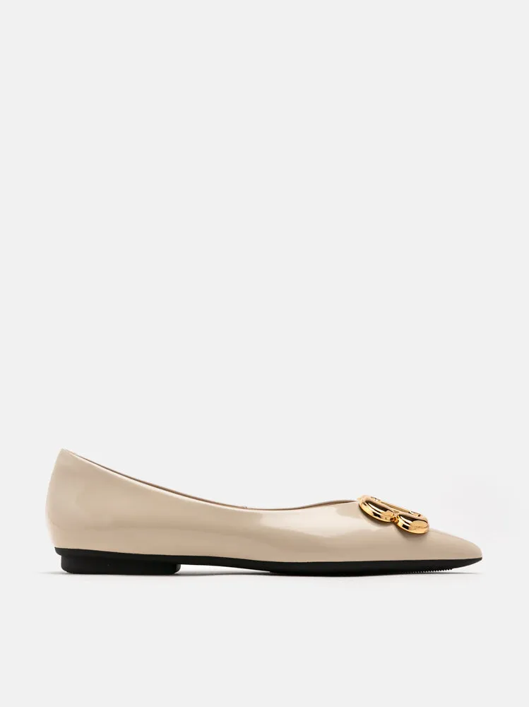 Grady Gold Buckle Point-Toe Flats