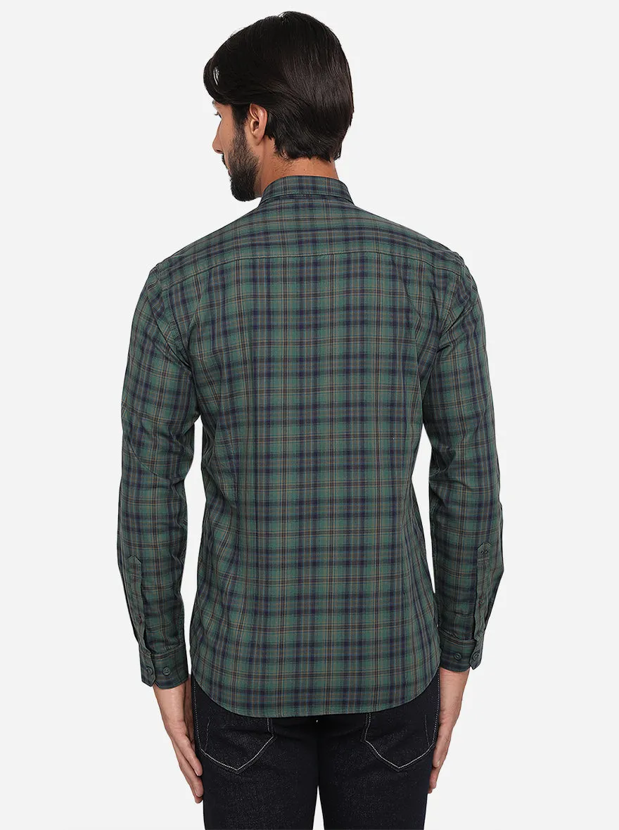 Green & Blue Checked Slim Fit Semi Casual Shirt | JadeBlue