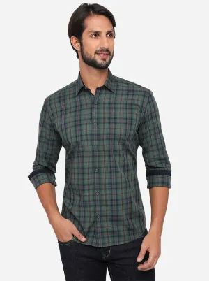 Green & Blue Checked Slim Fit Semi Casual Shirt | JadeBlue