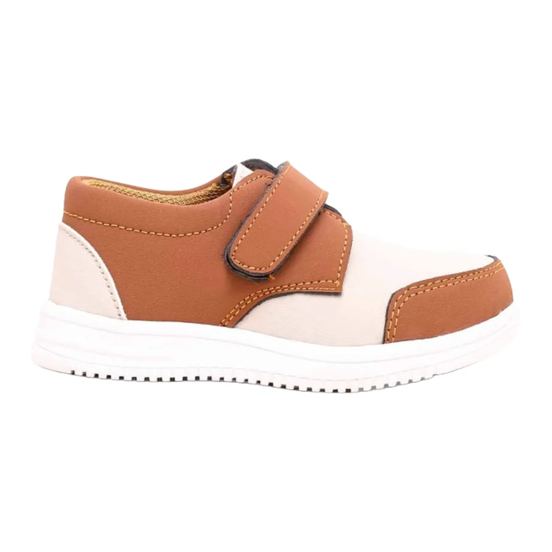 Kids' Casual Tan and Cream Velcro Sneakers