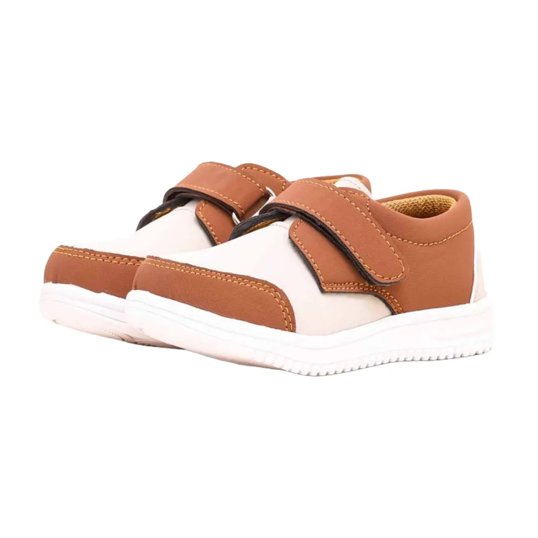 Kids' Casual Tan and Cream Velcro Sneakers