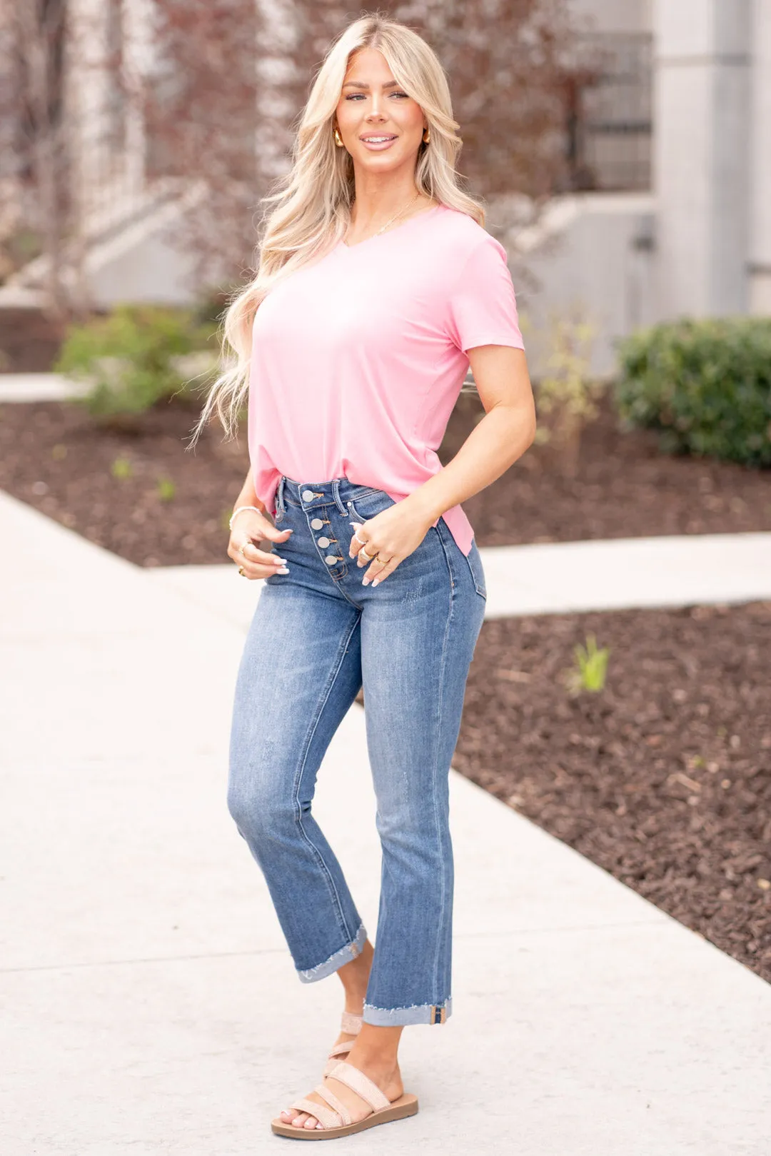 Lazy Afternoons Button Fly Cropped Bootcut Jeans Regular & Plus Sizes