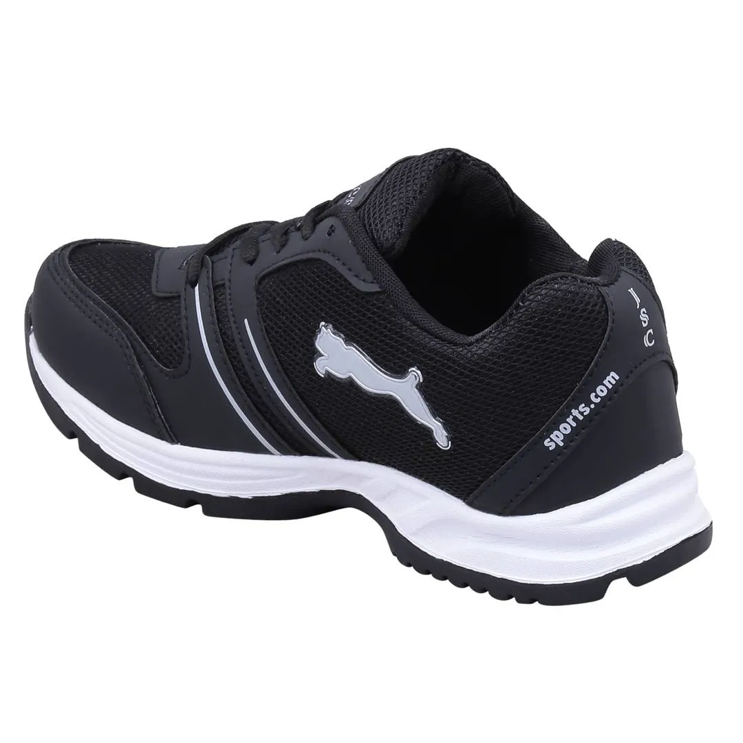 Men Sport Black Silver Self Design Running Shoes