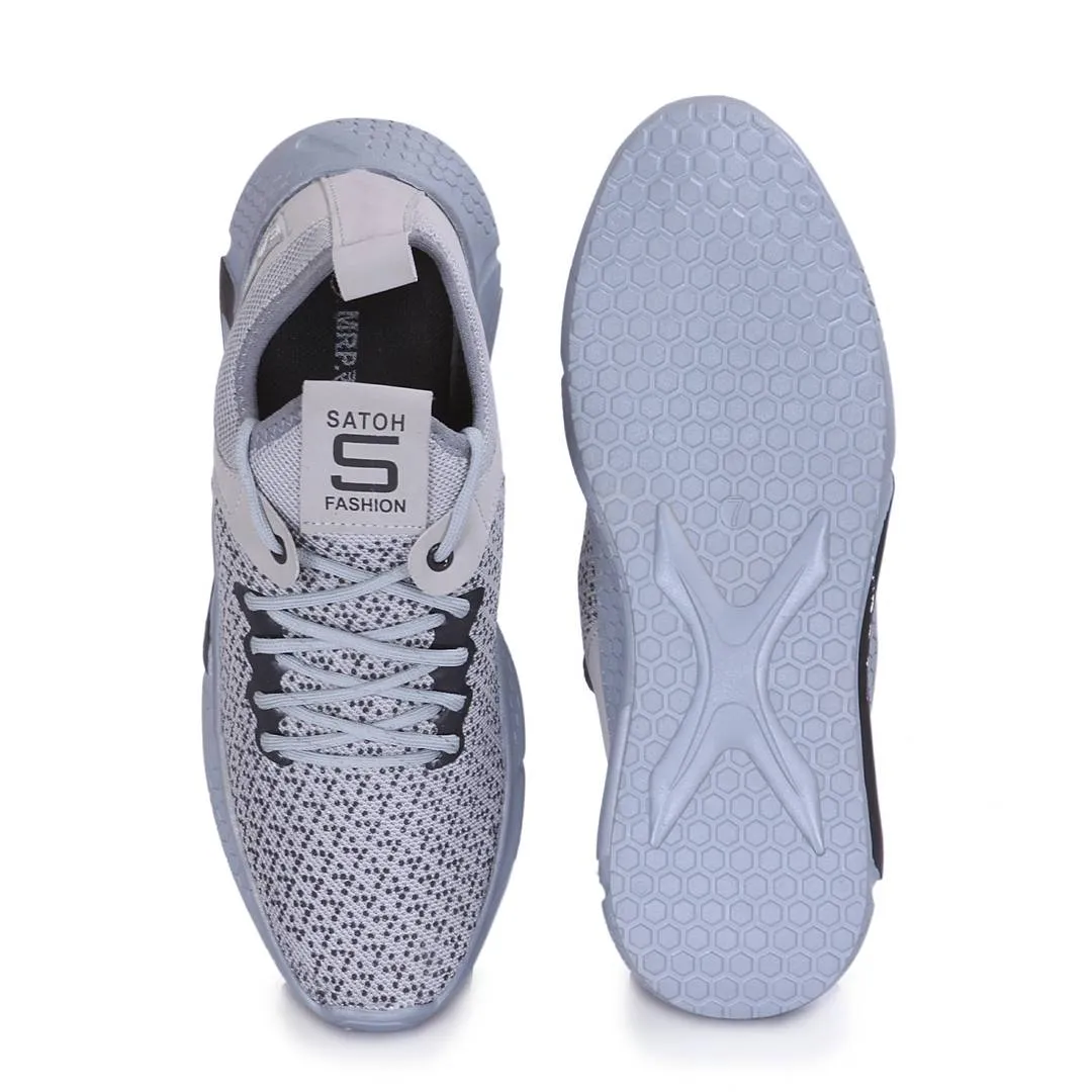 Men's Stylish and Trendy Grey Self Design Mesh Casual Sports Shoes