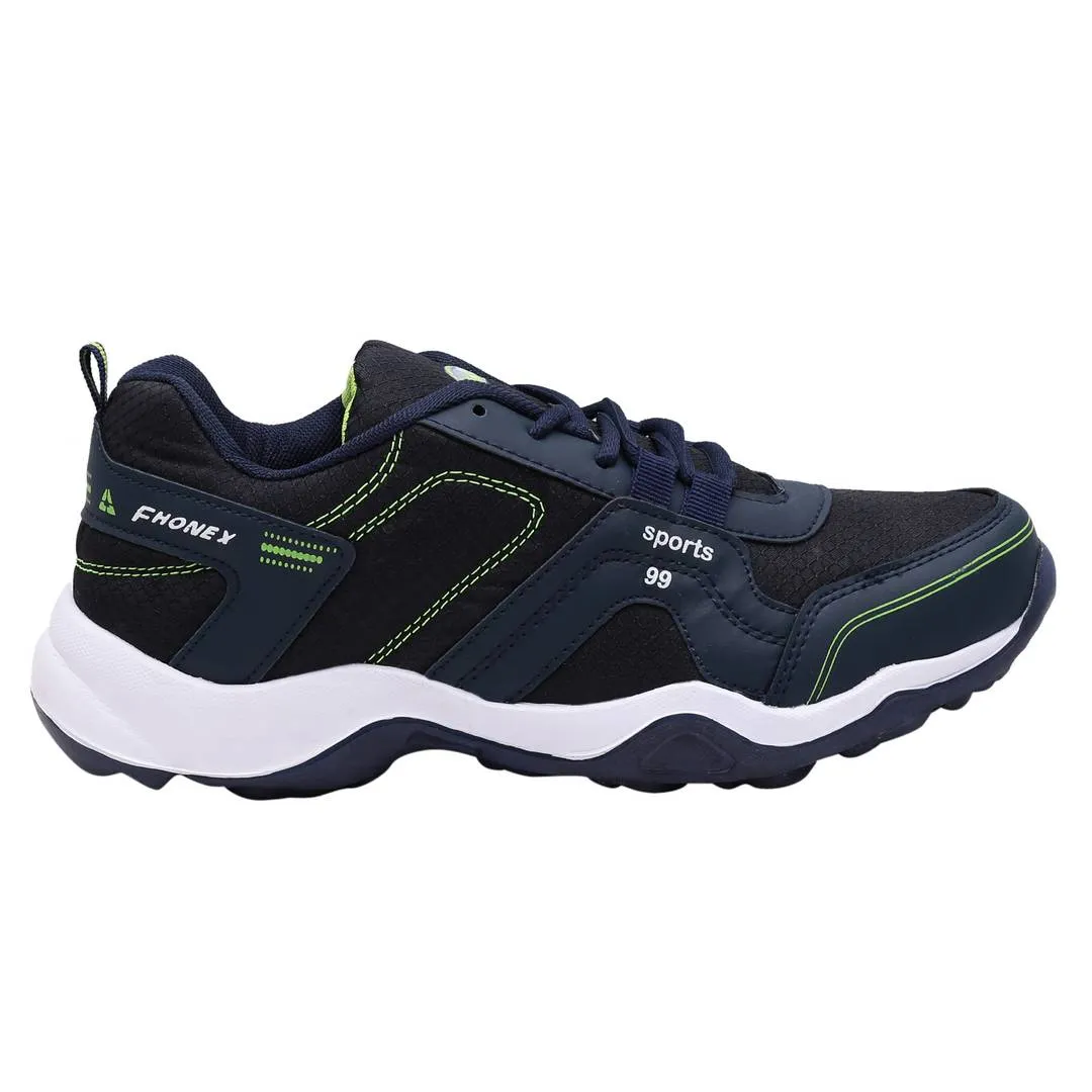 Navy Blue Parrot Green Lace Up Running Shoes