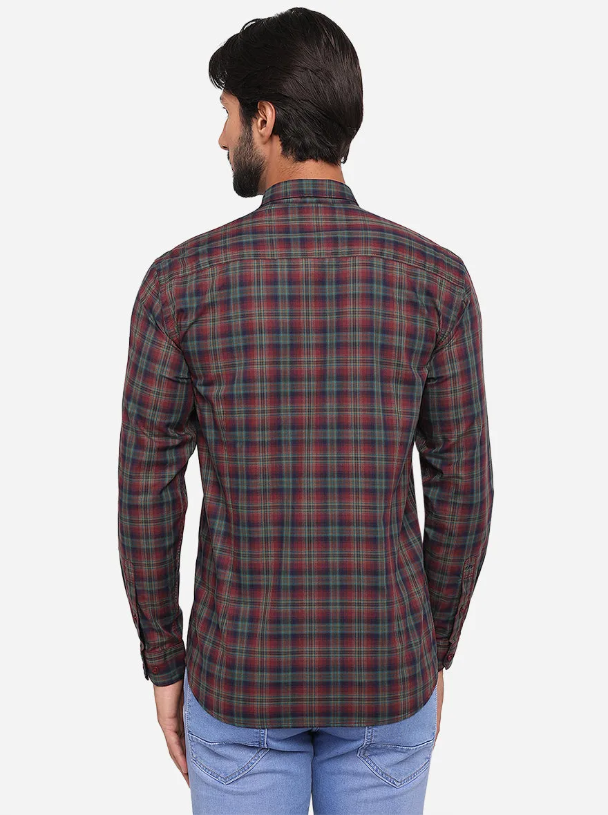 Oxblood Red Checked Slim Fit Semi Casual Shirt | JadeBlue