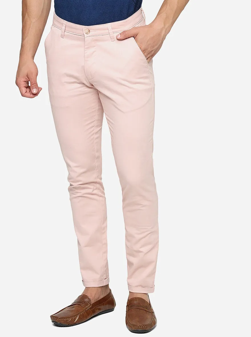 Peach Solid Neo Fit Casual Trouser | Greenfibre