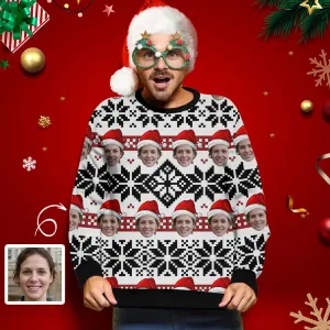 Personalized Face Snowflake Ugly Men's Christmas Sweatshirts, Gift For Christmas Custom face Sweatshirt, Ugly Couple Sweatshirts