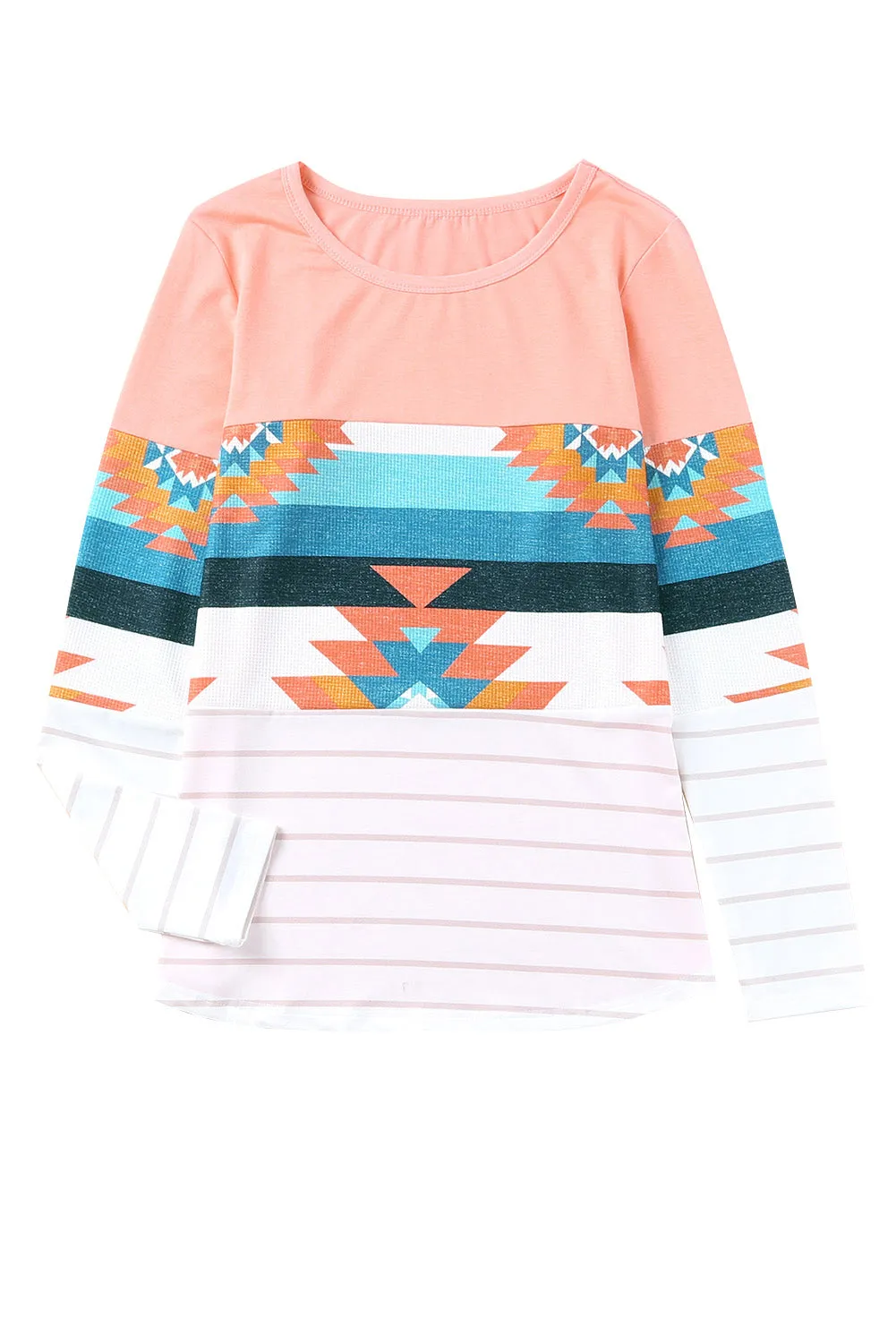 Pink Aztec Stripe Color Block Slim Fit Long Sleeve Top